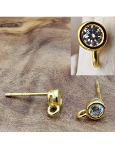 2 Stk. Ohrstecker 4mm, 925 Silber vergoldet, Strass