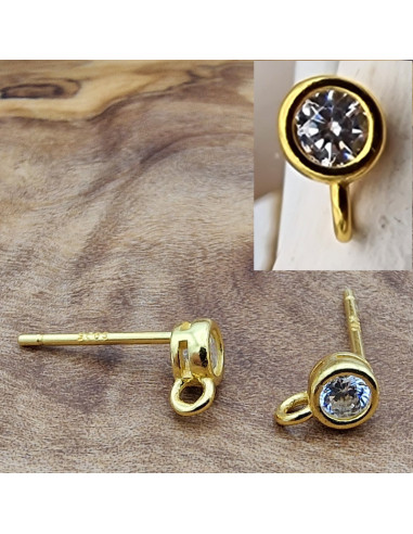 2 Stk. Ohrstecker 4mm, 925 Silber vergoldet, Strass