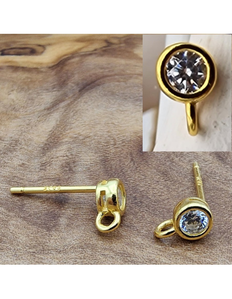 2 Stk. Ohrstecker 4mm, 925 Silber vergoldet, Strass