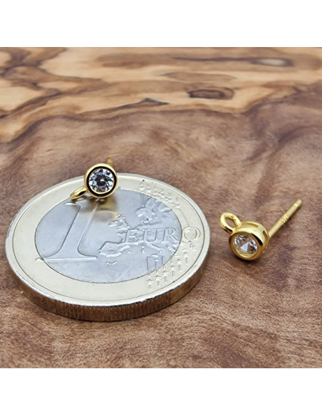 2 Stk. Ohrstecker 4mm, 925 Silber vergoldet, Strass