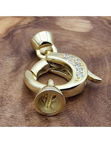 Schliesse 12x24mm, 925 Silber vergoldet, Strass