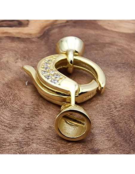 Schliesse 12x24mm, 925 Silber vergoldet, Strass