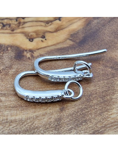 2 Stk. Ohrhaken 14mm, 925 Silber rhodiniert, Strass