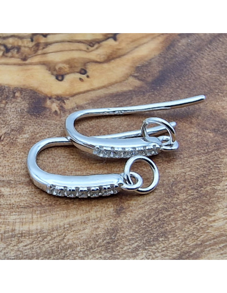 2 Stk. Ohrhaken 14mm, 925 Silber rhodiniert, Strass