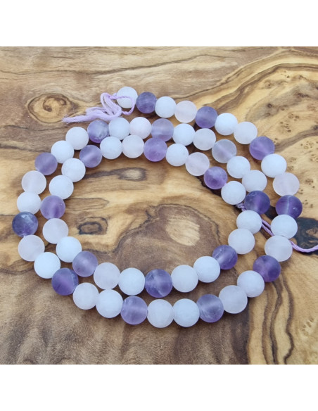 Amethyst-Bergkristall-Rosenquarzkette 6mm matt
