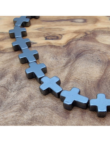 Blutsteinkette (Hämatit) Kreuz 8x10x3mm