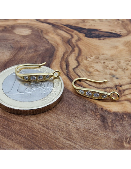 2 Stk. Ohrhaken 15mm, 925 Silber vergoldet, Strass