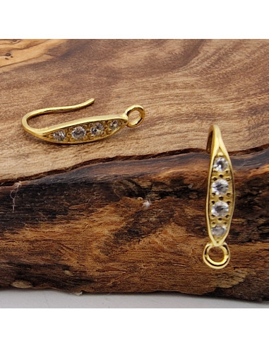 2 Stk. Ohrhaken 15mm, 925 Silber vergoldet, Strass