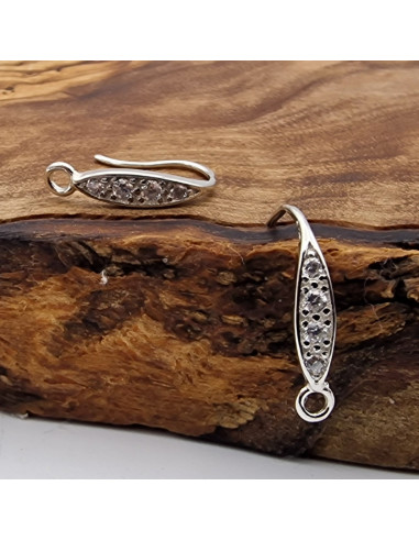 2 Stk. Ohrhaken 15mm, 925 Silber rhodiniert, Strass