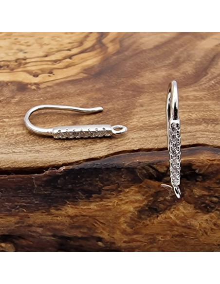 2 Stk. Ohrhaken 16mm, 925 Silber rhodiniert, Strass