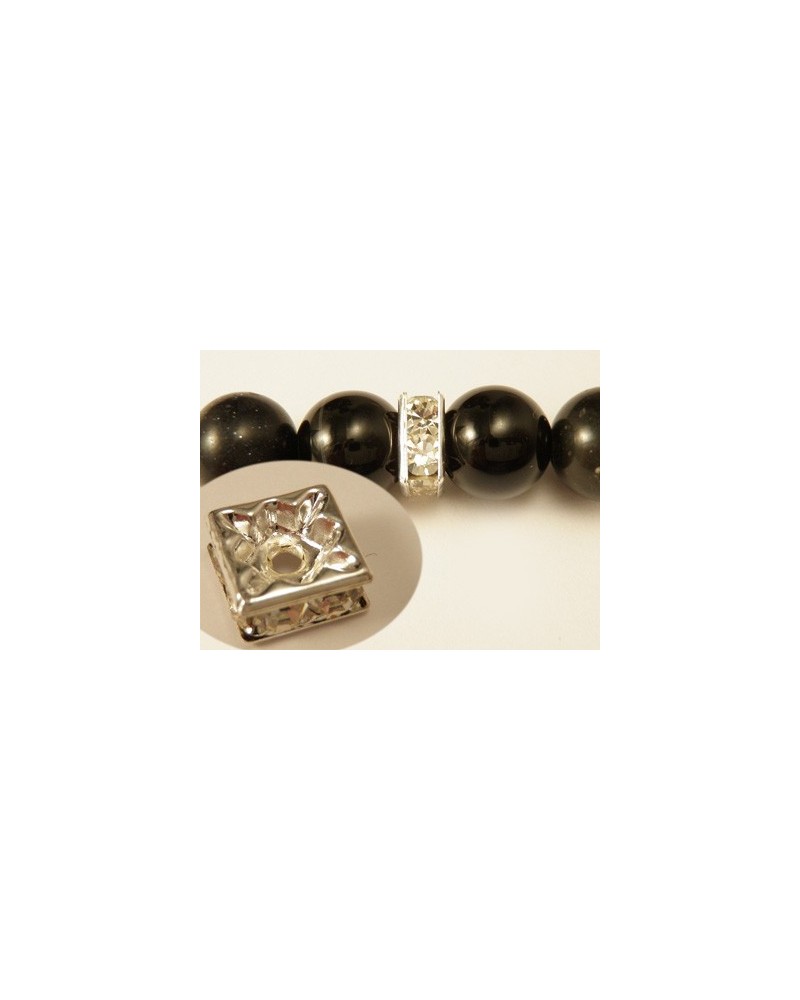Zwischenteil Strass 8x4mm, Messing versilbert
