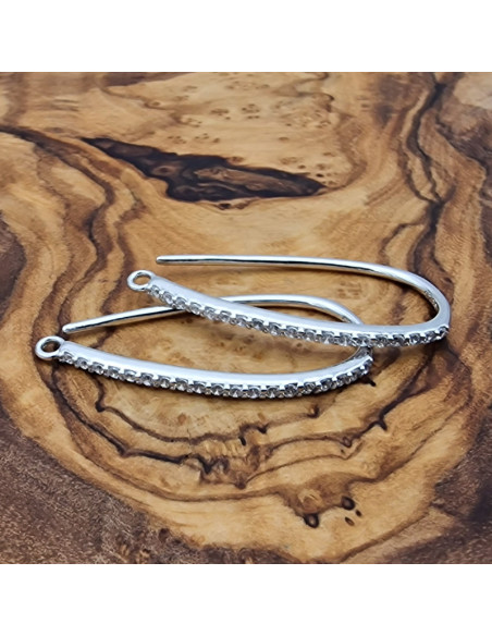 2 Stk. Ohrhaken 30mm, 925 Silber rhodiniert, Strass