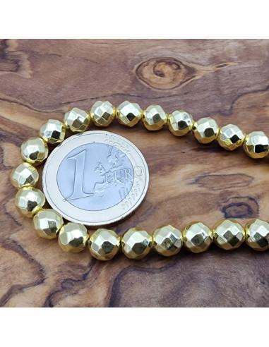 Blutsteinkette Gold (Hämatit) 6mm facettiert
