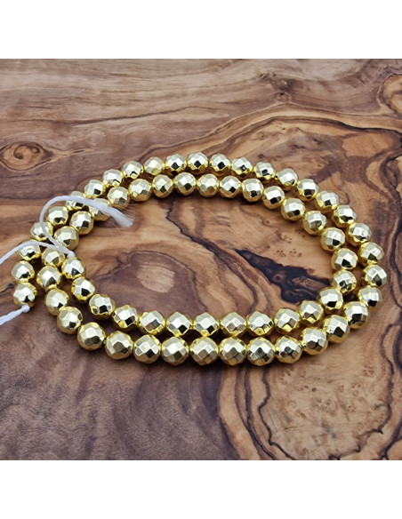 Blutsteinkette Gold (Hämatit) 6mm facettiert