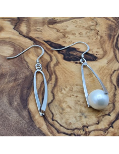 2 Stk. Ohrhaken Perlenclip, 925 Silber rhodiniert 2