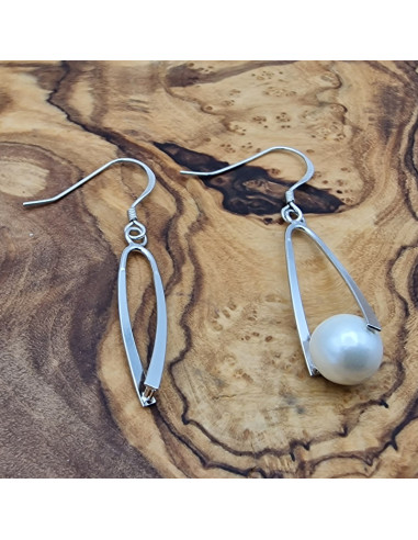 2 Stk. Ohrhaken Perlenclip, 925 Silber rhodiniert