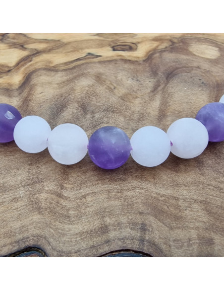 Amethyst-Bergkristall-Rosenquarzkette 8mm matt
