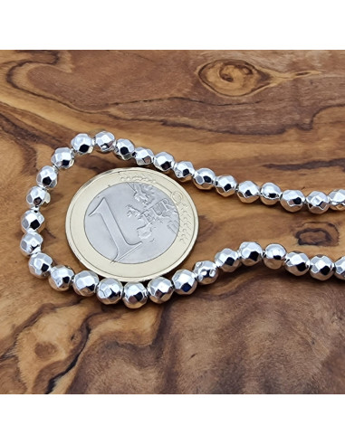 Blutsteinkette Silber (Hämatit) 4mm facettiert