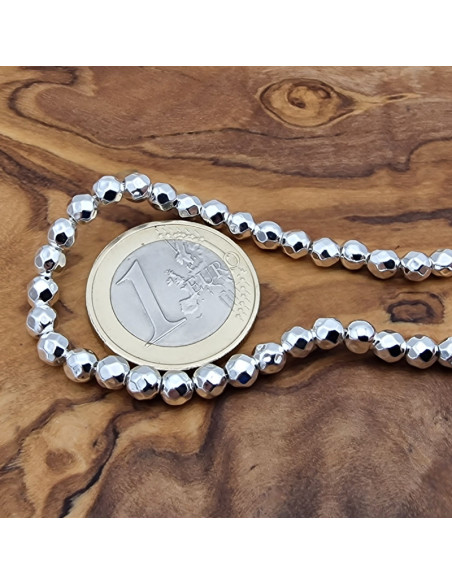 Blutsteinkette Silber (Hämatit) 4mm facettiert