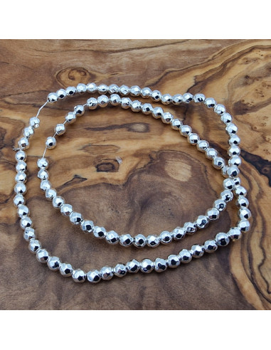 Blutsteinkette Silber (Hämatit) 4mm facettiert