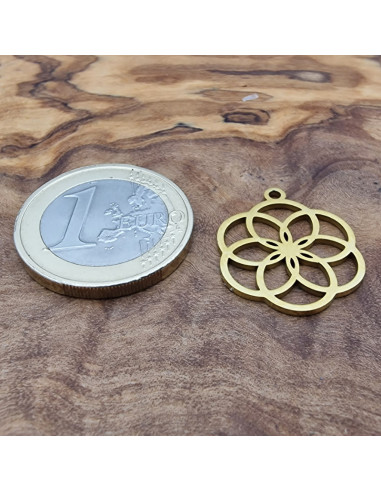 Samen des Lebens 18mm, Edelstahl gold