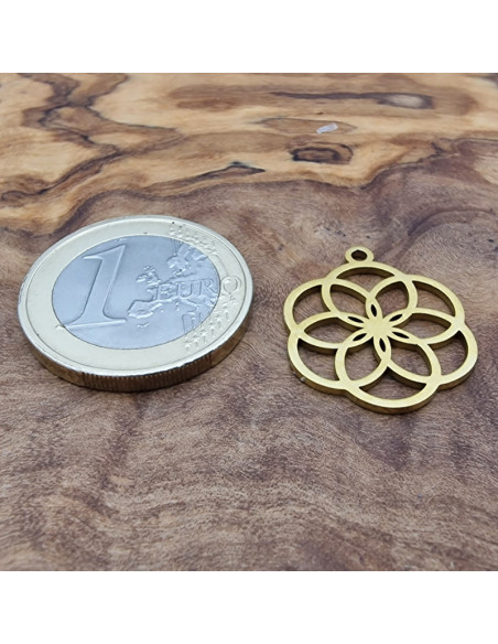 Samen des Lebens 18mm, Edelstahl gold