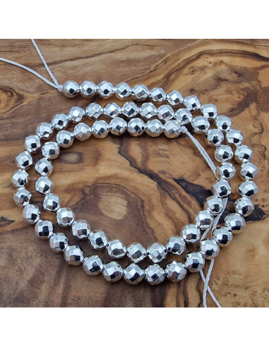 Blutsteinkette Silber (Hämatit) 6mm facettiert