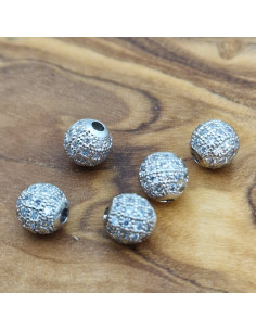 Zwischenteil Kugel mit Strass 6mm, Metall silberfarben