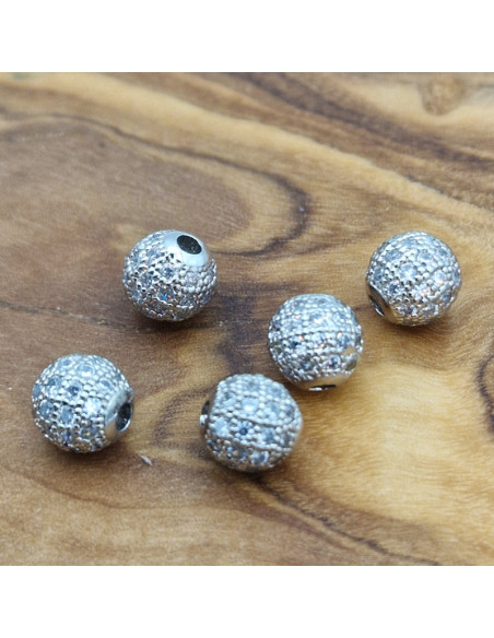 Zwischenteil Kugel mit Strass 6mm, Metall silberfarben