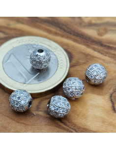 Zwischenteil Kugel mit Strass 6mm, Metall silberfarben 2