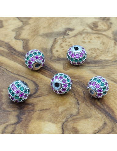 Zwischenteil Kugel mit Strass 8mm, Metall silberfarben