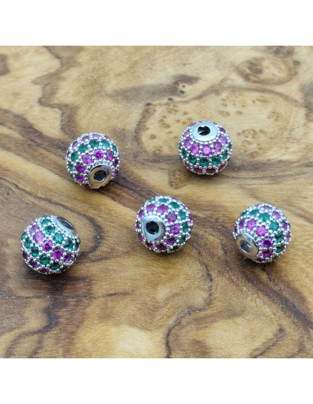 Zwischenteil Kugel mit Strass 8mm, Metall silberfarben
