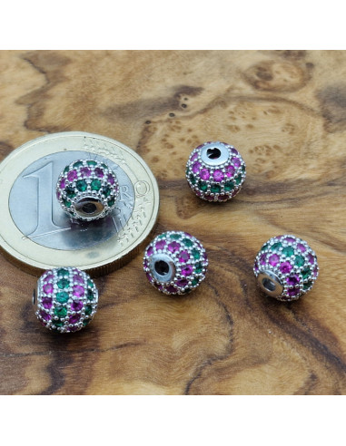 Zwischenteil Kugel mit Strass 8mm, Metall silberfarben