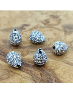Zwischenteil Tropfen mit Strass 6x8mm, Metall silberfarben