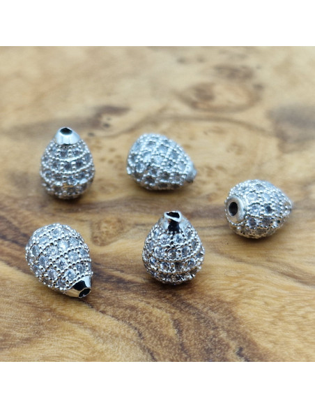 Zwischenteil Tropfen mit Strass 6x8mm, Metall silberfarben