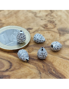 Zwischenteil Tropfen mit Strass 6x8mm, Metall silberfarben 2