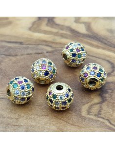 Zwischenteil Kugel mit Strass 8mm, Metall goldfarben