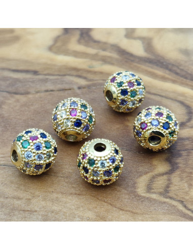 Zwischenteil Kugel mit Strass 8mm, Metall goldfarben