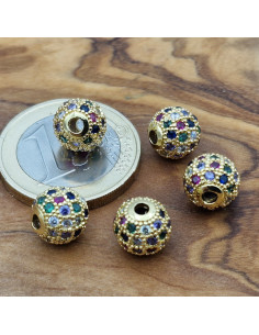 Zwischenteil Kugel mit Strass 8mm, Metall goldfarben 2