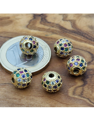 Zwischenteil Kugel mit Strass 8mm, Metall goldfarben