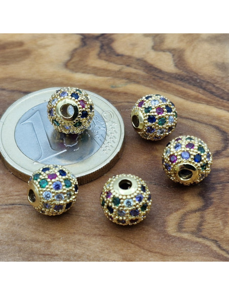 Zwischenteil Kugel mit Strass 8mm, Metall goldfarben