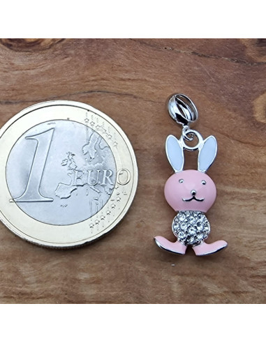 Charm Hase emailliert 26mm mit Strass, 925 Silber rhodiniert