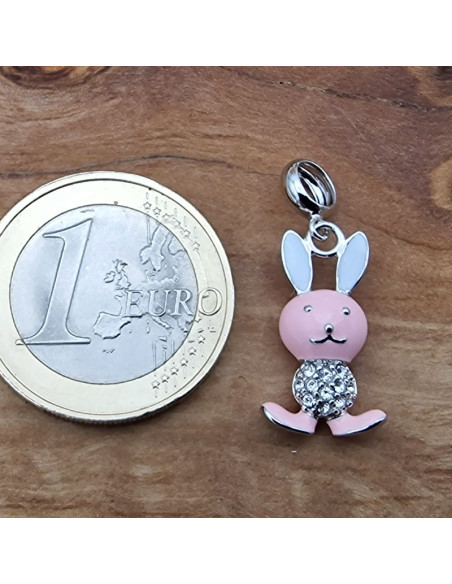 Charm Hase emailliert 26mm mit Strass, 925 Silber rhodiniert
