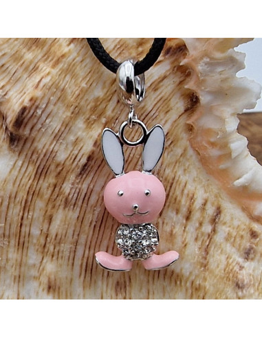 Charm Hase emailliert 26mm mit Strass, 925 Silber rhodiniert