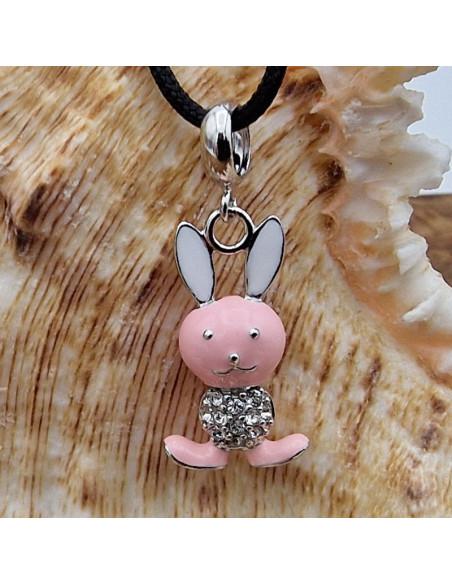 Charm Hase emailliert 26mm mit Strass, 925 Silber rhodiniert