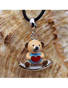 Charm Teddy emailliert 24mm, 925 Silber rhodiniert