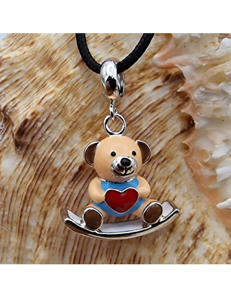 Charm Teddy emailliert 24mm, 925 Silber rhodiniert
