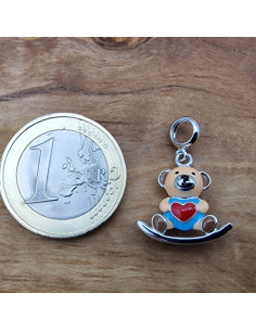 Charm Teddy emailliert 24mm, 925 Silber rhodiniert 2