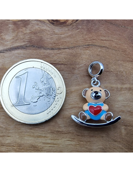 Charm Teddy emailliert 24mm, 925 Silber rhodiniert