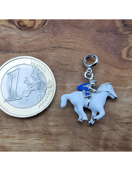Charm Pferd emailliert 26mm, 925 Silber rhodiniert